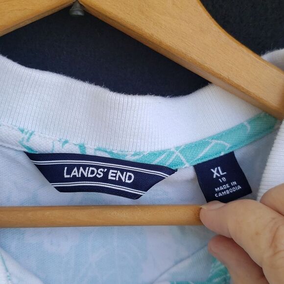 Lands' End Tropical Print Floral Teal White Top Sz XL (18) - Picture 3 of 6